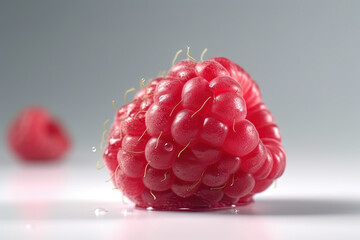 Wall Mural - Raspberry on white background. Juicy red berry, fresh and sweet.