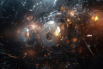 Poster - Abstract burst of wires and particles on technology background. Scientific abstraction with mess of wires.