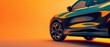 © Mickael - Side View of a modern dark blue SUV car Isolated on orange background. SUV automobile car concept in studio on orange background. Generative ai