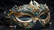 a mask with gold and blue designs