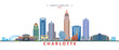 Charlotte city landmarks and monuments colorful vector illustration. US state of North Carolina.	
