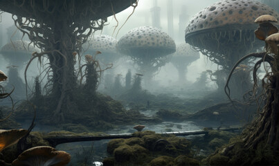 Sci-fi alien planet, futuristic imagine of alien planet