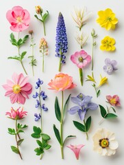 Wall Mural - collection of flowers closeup. Beautiful spring and summer flowers. Set of different beautiful flowers isolated on white background