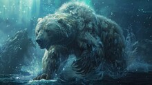 Demon Bear's nocturnal hunt beneath the bioluminescent abyss and Northern Lights' shimmering glow