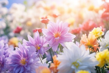 Purple pink beautiful multicolored flowers blooming garden outdoors park beauty summer meadows backdrop spring background wallpaper bright colorful flora plants blossom sunlight field nature rural