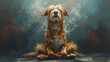 Calm looking dog wearing simple clothes, sitting on ground in lotus like position. Zen meditation concept. Generative AI 