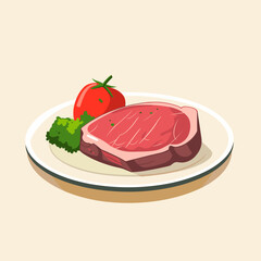 Illustration of beef steak on a white plate. Vector illustration. Picanha Brazilian beef cut