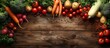 Farm vegetables on a vintage woody background - autumn harvest. Copying the space. Panoramic banner