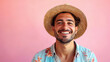 © AI Only - Portrait of a young man in a straw hat on a pink background