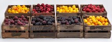 A Group Of Wooden Crates Filled With Fruit