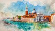 venice city in italy detail watercolor background