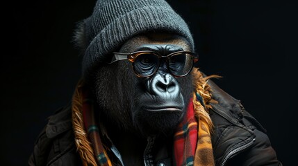 Wall Mural - a gorilla wearing a hat and glasses