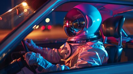 Wall Mural - a man in a space suit sitting in a car