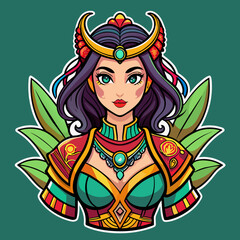 sticker portraying a beautiful girl in a statement outfit, with intricate details and vibrant colors, tailor-made for enhancing t-shirt aesthetics