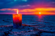 In the quiet of a reflective vigil a remembrance candle glows warmly on cracked earth