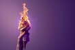 A hand holding an ice cream with flames coming out of it resembles an Olympic torch, the background is green and purple