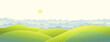 Hilly landscape with a panoramic format of mountain ranges in the fog. Vector illustration.