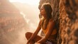 Portrait of a female rock climber rest at cliff in Grand Canyon.