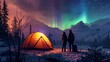 © rabbit75_fot - Couple camping in wild with tent and stunning aurora light at night.