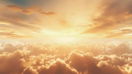Fototapete - A stunning view of the sun setting over fluffy clouds. Perfect for various design projects.