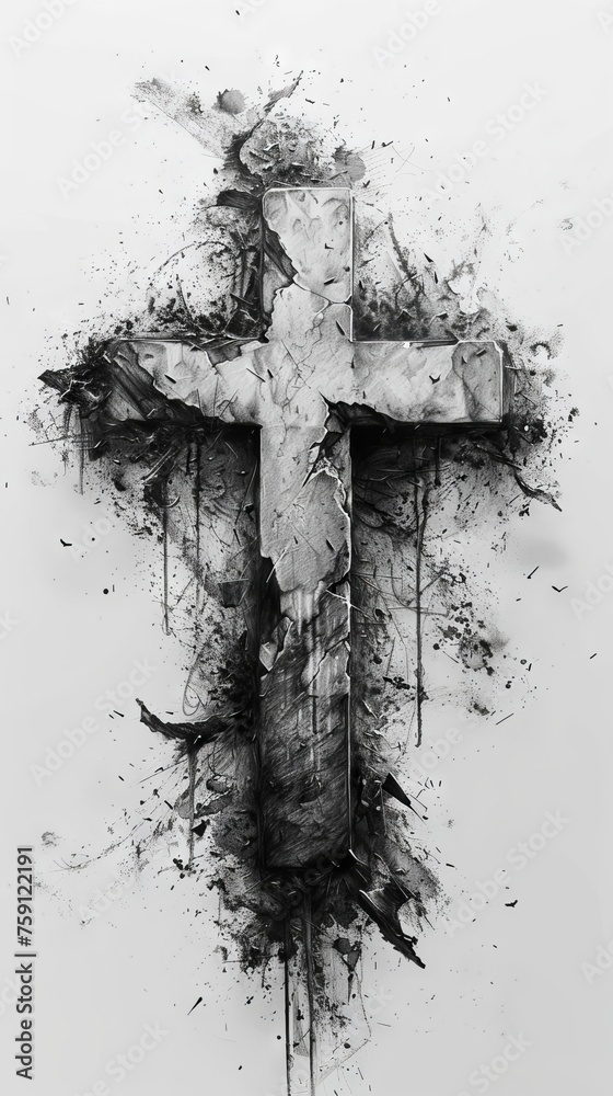 Charcoal sketch of bold black cross in abstract expressionism style ...