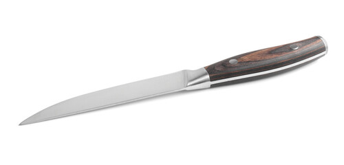 One knife with wooden handle isolated on white