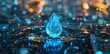 Envisioning the Future of Water Conservation: A Digital Hologram of a Water Drop Amidst an Urban Cityscape. Generative AI
