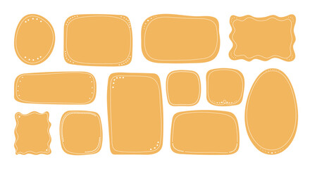 Poster - Blank Hand Drawn Textbox with lines decoration. Frames template in Doodle style. Yellow empty Text box or speech bubbles isolated on white background, quote poster Set as created by children
