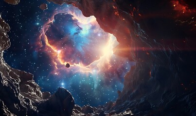 Abstract planets and space background. Cosmic landscape. Generative AI