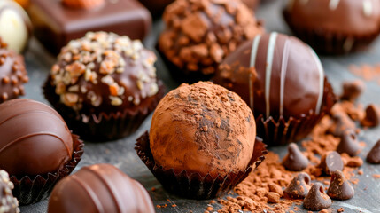 Wall Mural - truffle sweets on the table. Selective focus.