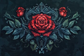 Surrealistic illustration of fantasy gothic rose ornament