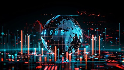 Global financial market. 3D rendering of Blockchain on technology background