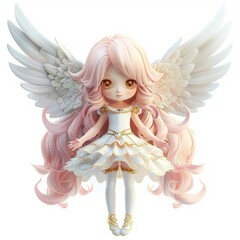 Cute 3D cartoon character angel with wings baby doll