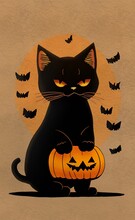 Black Cat In Halloween Mode