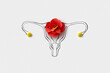 © Yaroslav Danylchenko/Stocksy - Linear art of female uterus with paper made flower and natural ones