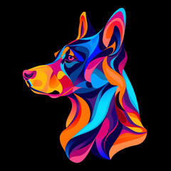 Naklejka na meble An attractive colorful dog on a black background, in the style of bold and colorful graphic design сreated with Generative Ai