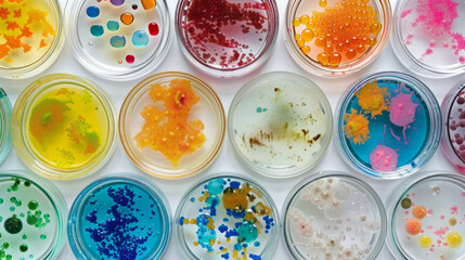 Wall Mural - Top down view of samples of bacteria and virus samples in a science lab