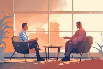 Wall Mural - man having problem solving talk with man in chair on an office