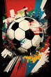 Grunge soccer ball with vibrant abstract background