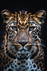 Poster - majestic leopard, front view, dark background