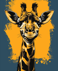 Hand drawn pop art cute baby giraffe retro aesthetic сreated with Generative Ai