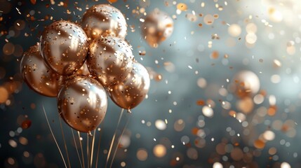 Canvas Print -  birthday background with golden balloons and confetti with a copy space