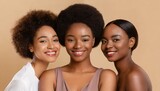 Beauty. Multi Ethnic Group of Womans with diffrent types of skin together against beige background