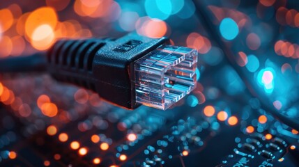 Fiber optic cable for internet network connection technology background. AI generated image