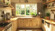 Earth-friendly kitchen, bamboo countertops, green appliances, recycling integration, and bright natural light