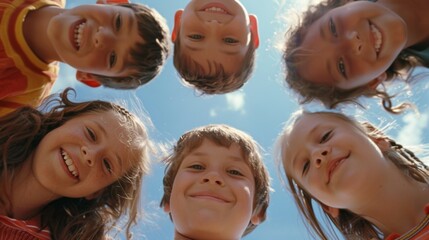 Canvas Print - A group of five children are smiling at the camera, AI