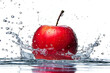 Red Apple With Water Splashing