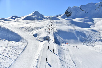 Wall Mural - Sk slopes of Courchevel ski resort by winter 