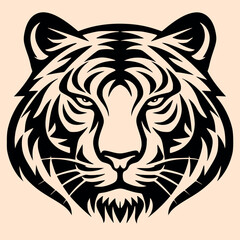 Sticker - Black and White Tiger Outline Silhouette Ornament Vector Art for Logo and Icon, Sketch, Tattoo, Clip Art