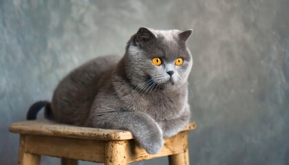 Wall Mural - British gray cat on a stool , high quality photo. 